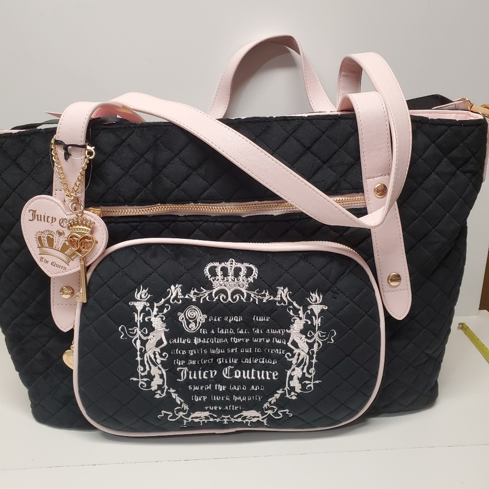 Juicy Couture Juicy tale weekender/ Travel/ Baby Bag black and pink quilted tote